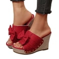 thumbnail image 1 of Wedge Sandals for Women Open Toe Suede Platform Slides Bowknot Heels Summer Casual High Heeled Espadrilles Red Size 7, 1 of 7