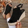 thumbnail image 1 of Wedge Sandals for Women Plus Size Fit Wedge Heel Design Design Peep Toe Design Open Toe Design Solid Plain Color Womens Wedge Sandals, 1 of 9