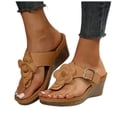 thumbnail image 1 of Wedge Sandals for Women Retro Flower Platform Flip Flops Buckle Strap Slip on Slides Summer Heels Beach Shoes Orthopedic Slippers Brown Size 8.5, 1 of 7