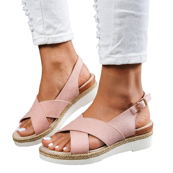 Wedge Sandals for Women Trendy Dress Summer Slide Shoes Arch Support Walking Sandal Adjustable Ankle Strap Wedges Shoe Pink-8