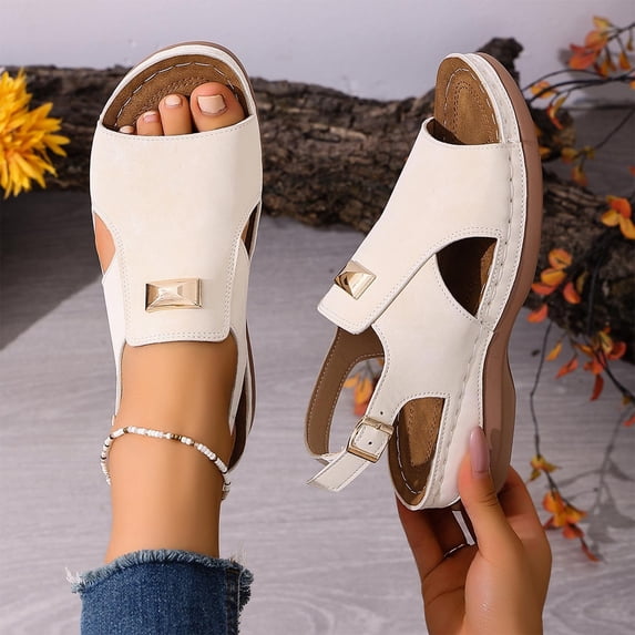 Wedge Sandals for Women Wedge Heel Design Design Peep Toe Design Solid Plain Color Beach Vacation Wear Womens Wedge Sandals