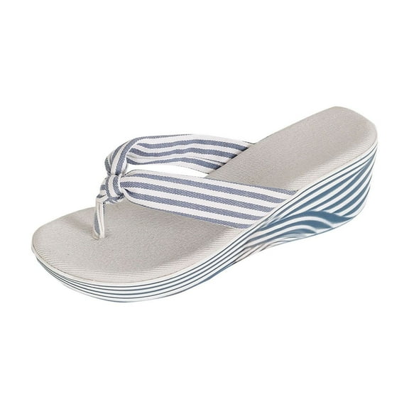 Wedge Sandals for Women Women's Fashion Casual Summer New Striped Print Wedge Heel Lightweight Flip Flops Fish Mouth Slippers