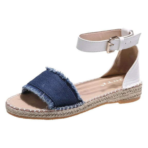 Wedge Sandals for Women Women's Large Size Flat Rope Sandals Casual Flat Sandals Lady Sandals Blue 39
