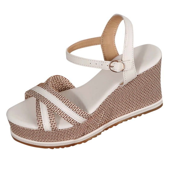 Wedge Sandals for Women, Women's Platform Wedge Heels, High Heel Summer Wedges for Women with Breathable Knitted Textile Upper Open Toe Ankle Strap