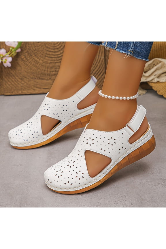 Wedge Sandals for Womens Closed Toe Hollow Out Walking Sandal Fashion Orthopedic Arch Support Sandals Ankle Strap Slingback Summer Shoes