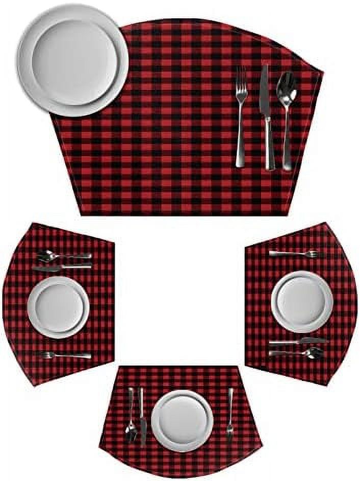 Wedge Shaped Placemats Round Table Mat Sets of 4 Farmhouse Gray and White Buffalo Plaid Check