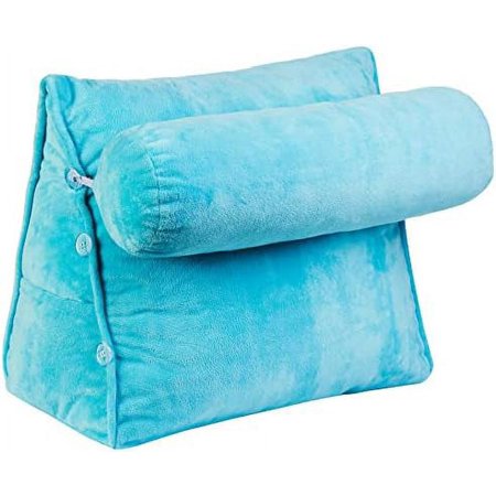 Wedge Shaped Reading  Pillow with Adjustable Neck Pillow, Sky Blue