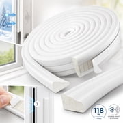 Wedge-Shaped Window & Door Weather Stripping, 118-inch Foam Insulation Seal for Winter Draft & Noise Proofing, White Soundproofing Strip for Exterior Door Frames & Windows