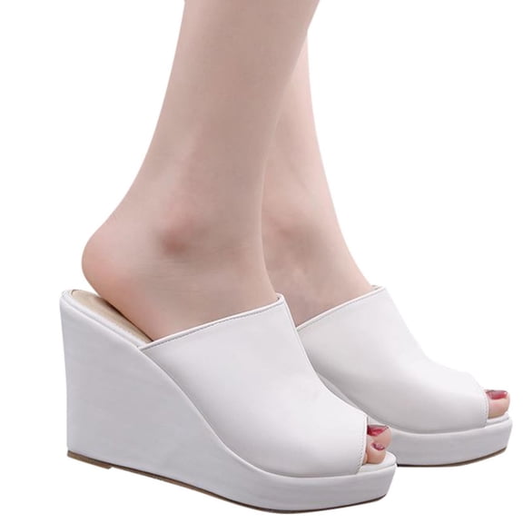 Wedge Slide Slippers Women Ladies Outdoor Slippers Pearl Chain Soft Sole