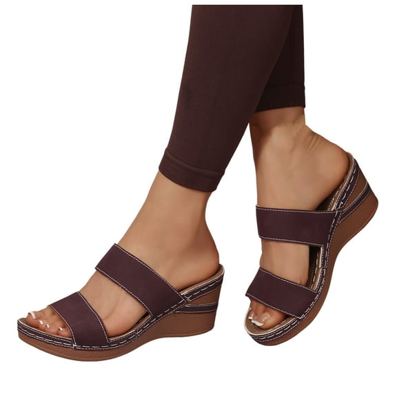 Wedge Slides Sandals for Women 2025 Fashion Casual Ladies Open Toe Platform Dress Slip on High Heels Slippers