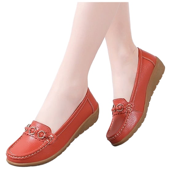 Wedge Slip on Penny Loafers for Women Ladies Classic Leather Casual Mid Heels Walking Boat Dress Shoes