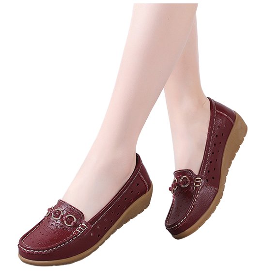Wedge Slip on Penny Loafers for Women Ladies Classic Leather Casual Mid Heels Walking Boat Dress Shoes