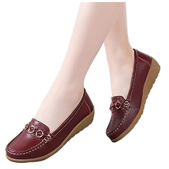 Wedge Slip on Penny Loafers for Women Ladies Classic Leather Casual Mid Heels Walking Boat Dress Shoes