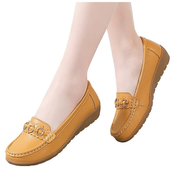 Wedge Slip on Penny Loafers for Women Ladies Classic Leather Casual Mid Heels Walking Boat Dress Shoes