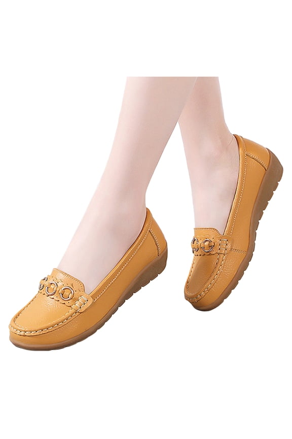 Wedge Slip on Penny Loafers for Women Ladies Classic Leather Casual Mid Heels Walking Boat Dress Shoes