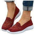 thumbnail image 1 of Wedge Slip on Walking Shoes for Women Woven Lightweight Comfortable Flower Embroidered Driving Loafers, 1 of 7