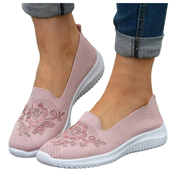 Wedge Slip on Walking Shoes for Women Woven Lightweight Comfortable Flower Embroidered Driving Loafers