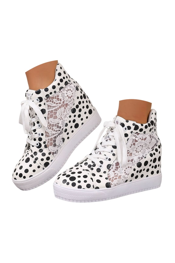 Wedge Sneakers for Women Hidden High Heeld Dressy Lace up Sneakers High Top Fashion Walking Shoes Lace Casual Platform Sneakers White Size 8.5