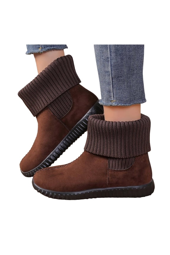 Wedge Snow Boots for Women 2025 Winter Fashion Casual Suede Knit Patchwork Wide Width Walking Wide Mid Calf Ankle Booties