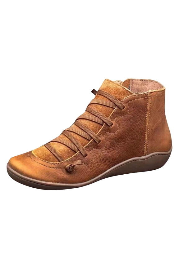 Wedge Walking Combat Boots for Women Vintage Comfortable Wide Width Arch Support Orthopetic Ankle Booties