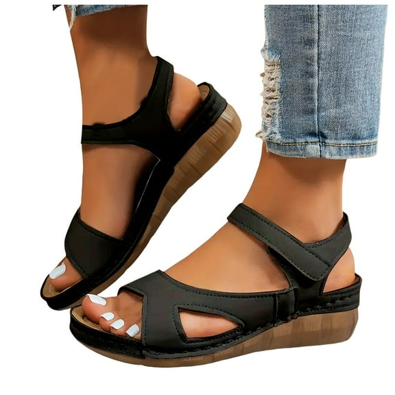 Wedge Walking Sandals for Women 2025 Summer Floral Fashion Casual Leather Low Heel Dress Sandals Ladies