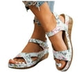 thumbnail image 1 of Wedge Walking Sandals for Women 2025 Summer Floral Fashion Casual Leather Low Heel Dress Sandals Ladies, 1 of 6