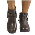 thumbnail image 1 of Wedges Boots for Women Ladies Fashion Buckle Leather Round Toe Heeled Ankle Booties Short Dress Boots with Side Zipper, 1 of 7