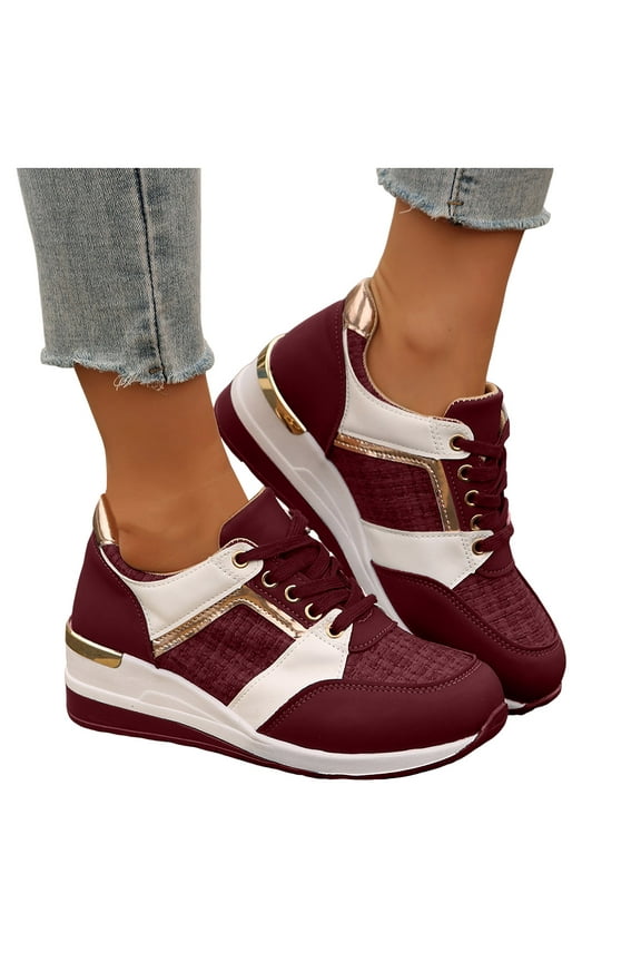 Wedges Fashion Sneakers for Women Fall Casual Color Block Outdoor Sports Low Top Walking Work Nurse Shoes