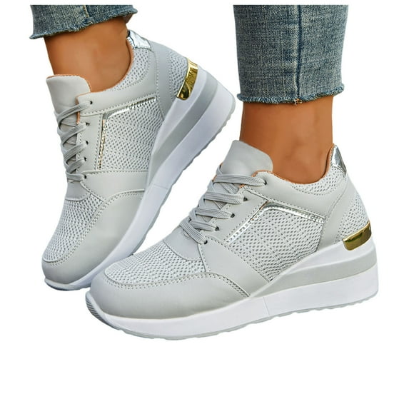 Wedges Fashion Sneakers for Women Metallic Casual Platform Height Increasing Non Slip Work Walking Shoes Fall