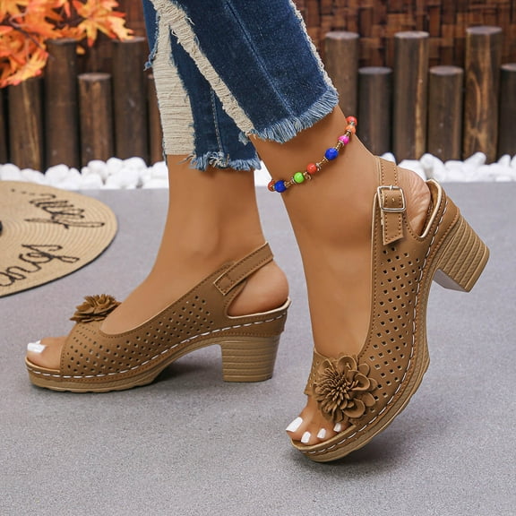 Wedges For Women Buckled Square Heel Sandals for Women,Dressy Peep Toe Slingback Low Heeled Wedge Shoes Dress Sandals