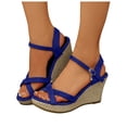 thumbnail image 1 of Wedges Heels Sandals for Women Platform Espadrilles Open Toe Buckle Ankle Strap Bride Wedding Dressy Pumps Shoes Blue Size 6.5, 1 of 9