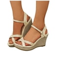 thumbnail image 1 of Wedges Heels Sandals for Women Platform Espadrilles Open Toe Buckle Ankle Strap Bride Wedding Dressy Pumps Shoes White Size 7.5, 1 of 8