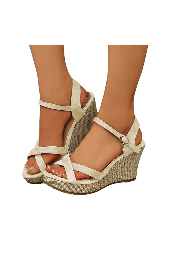 Wedges Heels Sandals for Women Platform Espadrilles Open Toe Buckle Ankle Strap Bride Wedding Dressy Pumps Shoes White Size 9