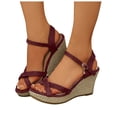 thumbnail image 1 of Wedges Heels Sandals for Women Platform Espadrilles Open Toe Buckle Ankle Strap Bride Wedding Dressy Pumps Shoes Wine Size 6, 1 of 8