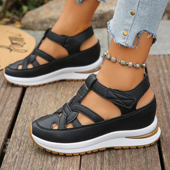 Wedges Heels For Women,Womens Walking Sandals,Summer Sandals,Womens Wedge Sports Sandals Soft Thick Sole Closed Toe Strappy Lightweight Comfortable Casual Stylish Sandals Casual Stylish,Brown,6.5