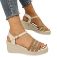thumbnail image 1 of Wedges Heels for Women Espadrilles Platform Sandals Open Toe Splice Band Buckle Ankle Strap Summer Pumps Shoes Brown Size 9, 1 of 5