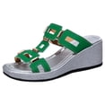 thumbnail image 1 of Wedges Heels for Women Open Square Toe Platform Slides Summer Trendy Cutout Sandals Slip on Slippers Dress Beach Shoes Green Size 8, 1 of 9