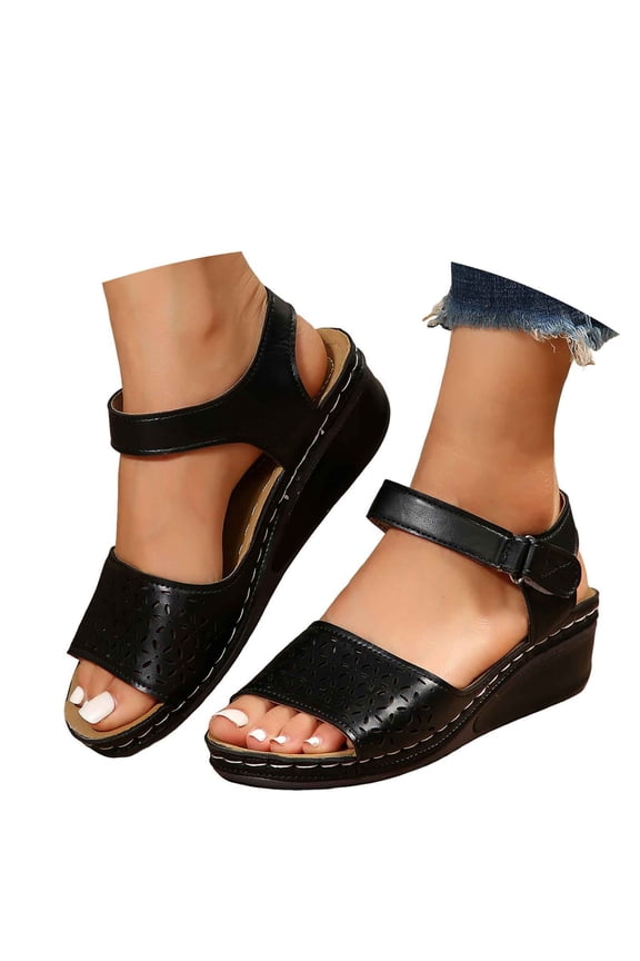 Wedges Sandals for Women Closed Toe Lightweight Casual Wide Toe Box Wedge Heels Womens House Shoes with Support Summer Beach Walking Espadrille Shoes Ankle Strap