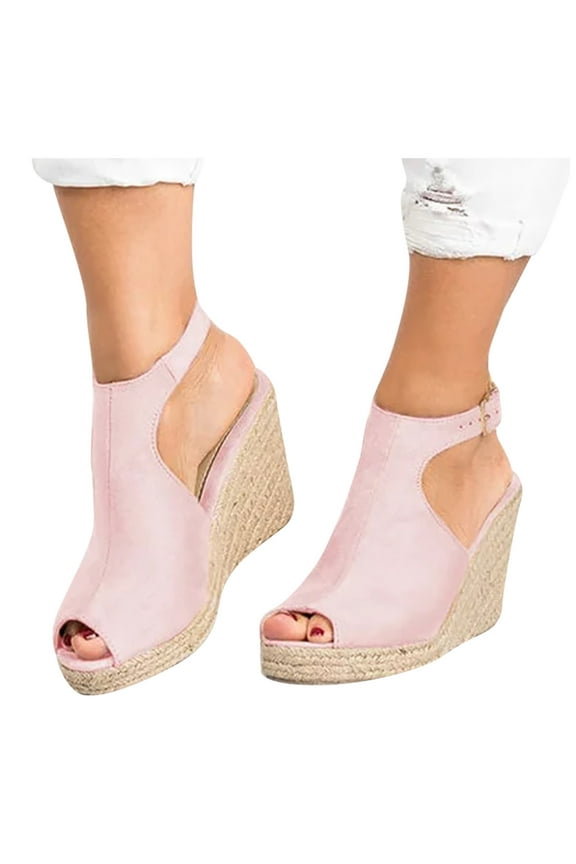 Wedges Sandals,Women's Fish Mouth Espadrilles Slingback Platform Sandals High Heel Ankle Strap Beach Shoes