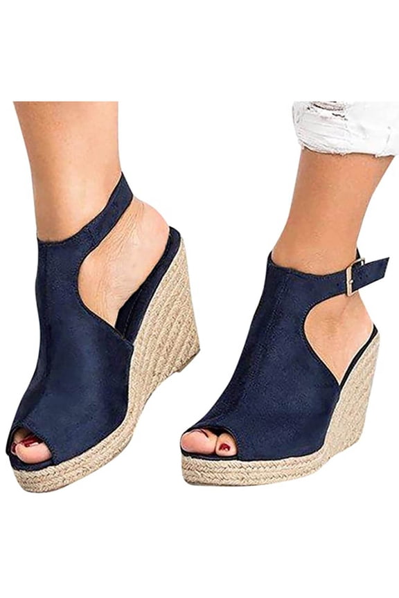 Wedges Sandals,Women's Fish Mouth Espadrilles Slingback Platform Sandals High Heel Ankle Strap Beach Shoes