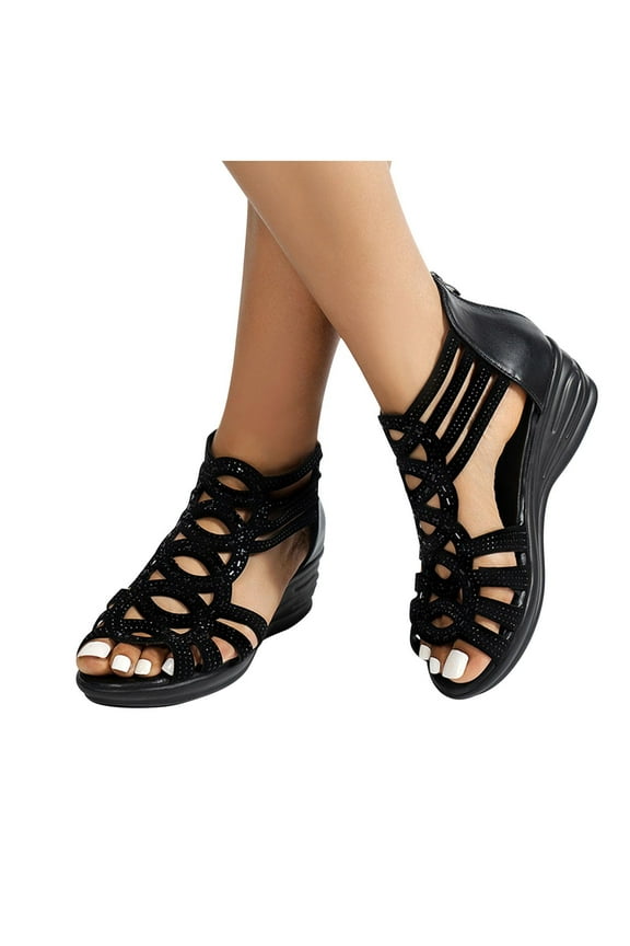 Wedges Sandals for Women Orthopedic,Dressy Casual Peep Toe Cutout Zipper Sandal with Arch Support Beach Orthotic Shoes