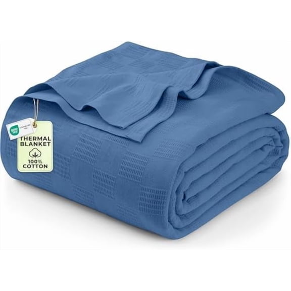 Wedgewood 100% Cotton Blanket [Twin Size - 90x72 Inch] 350GSM Lightweight, Soft and Breathable Thermal Blanket for All Seasons