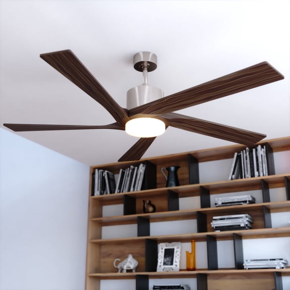 Wedgewood 60 in. Satin Nickel Natural Walnut Blades, Ceiling Fan with Integrated LED Light Kit Included Remote Control