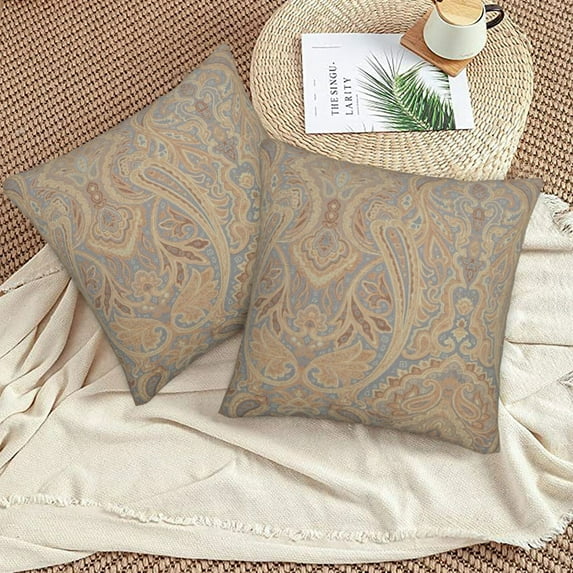 Wedgewood Blue Brown Beige Throw Pillow Covers 18"X18" Set Of 2 Sofa Rustic Home Decor For Living Room Bedroom Bed Cushion Outdoor