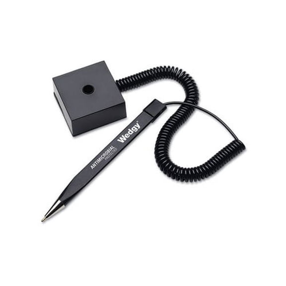 Wedgy Antimicrobial Ballpoint Counter Pen w/Square Base 1mm, Blue Ink, Black Barrel