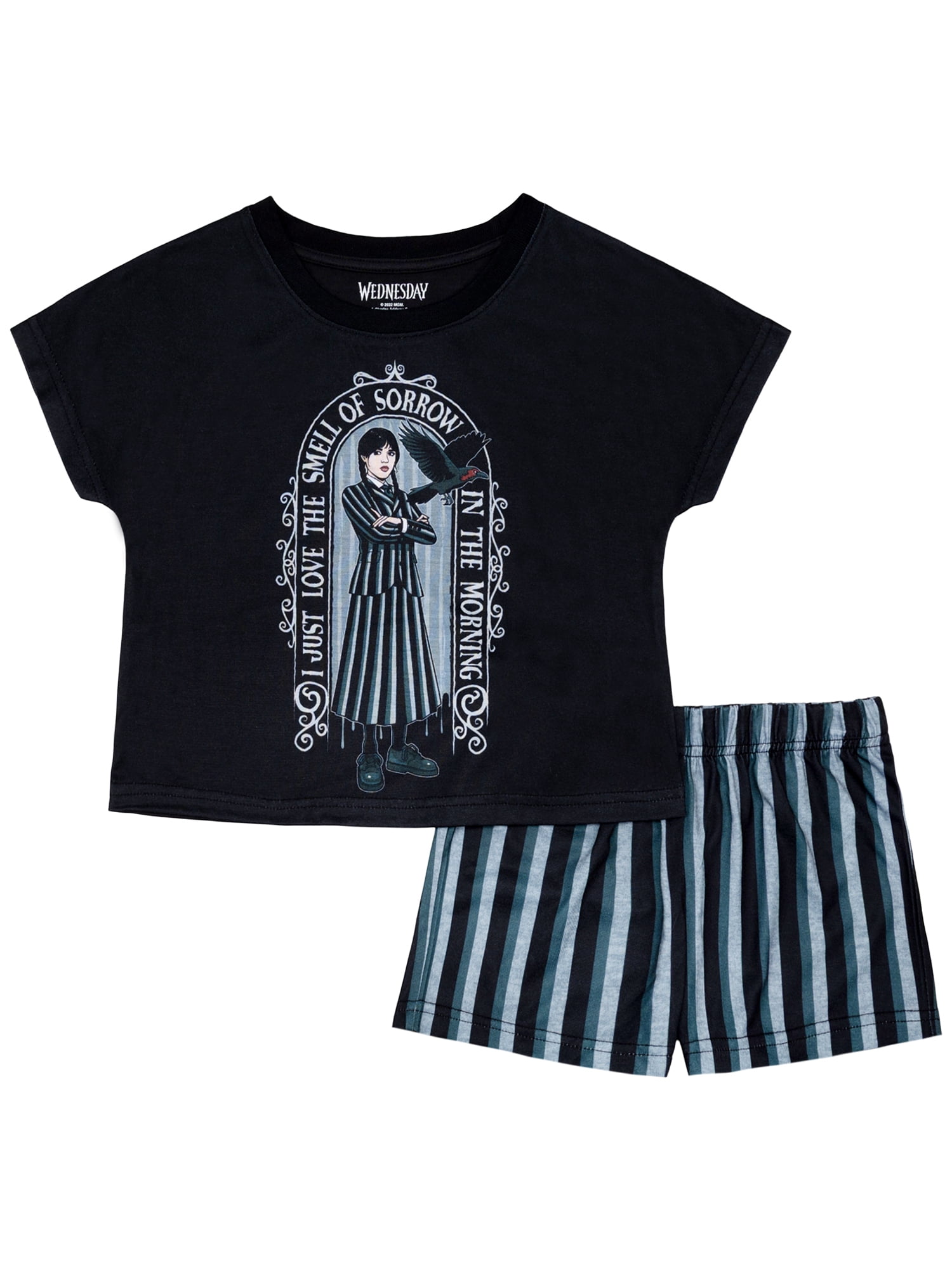 Wednesday Girls Short Sleeve Top and Short Pajama Set, 2-Piece, Sizes 4-12