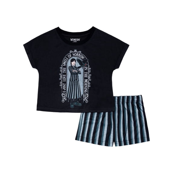 Wednesday Girls Short Sleeve Top and Short Pajama Set, 2-Piece, Sizes 4-12