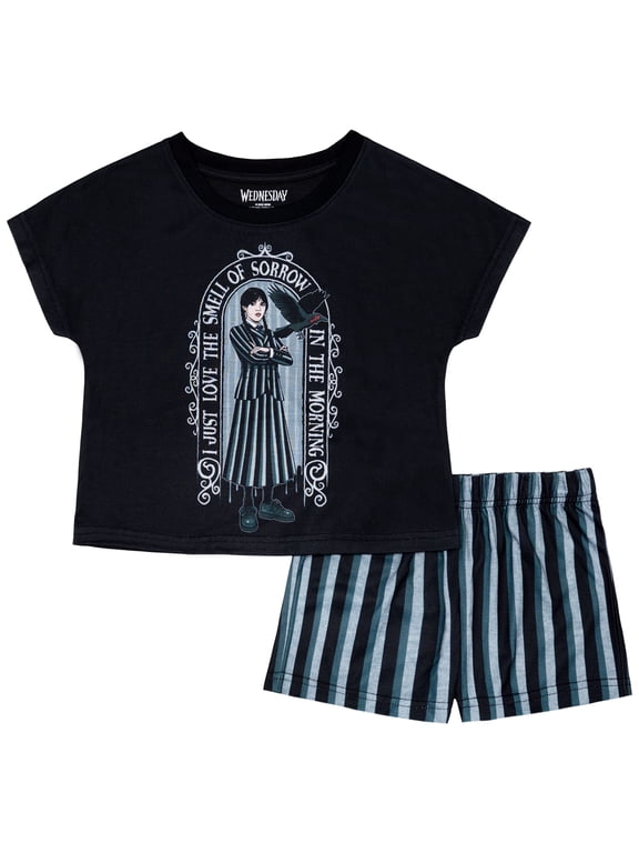 Wednesday Girls Short Sleeve Top and Short Pajama Set, 2-Piece, Sizes 4-12