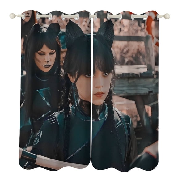 Wednes-day Curtains - Perforated Blackout Thermal Insulated Drapes for Adults And Teen for Kids Room, Bedroom, Living Room - 2 Panels 52"x72"