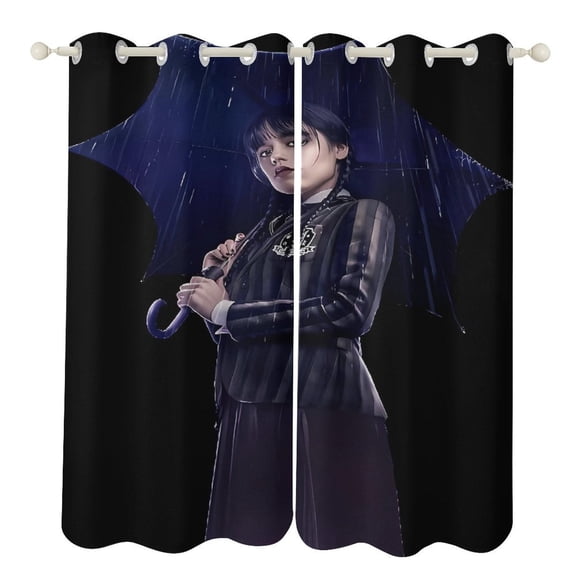 Wednes-day Curtains - Perforated Blackout Thermal Insulated Drapes for Adults And Teen for Kids Room, Bedroom, Living Room - 2 Panels 52"x72"